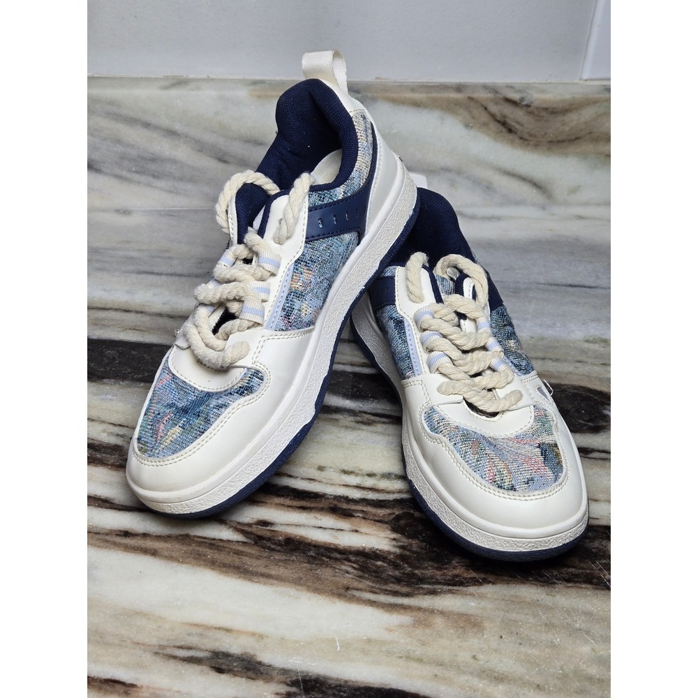 FAP TPNEDY Blue Tapestry Woven Rope Lace Low Top Sneakers Mens 40 Off-White Navy